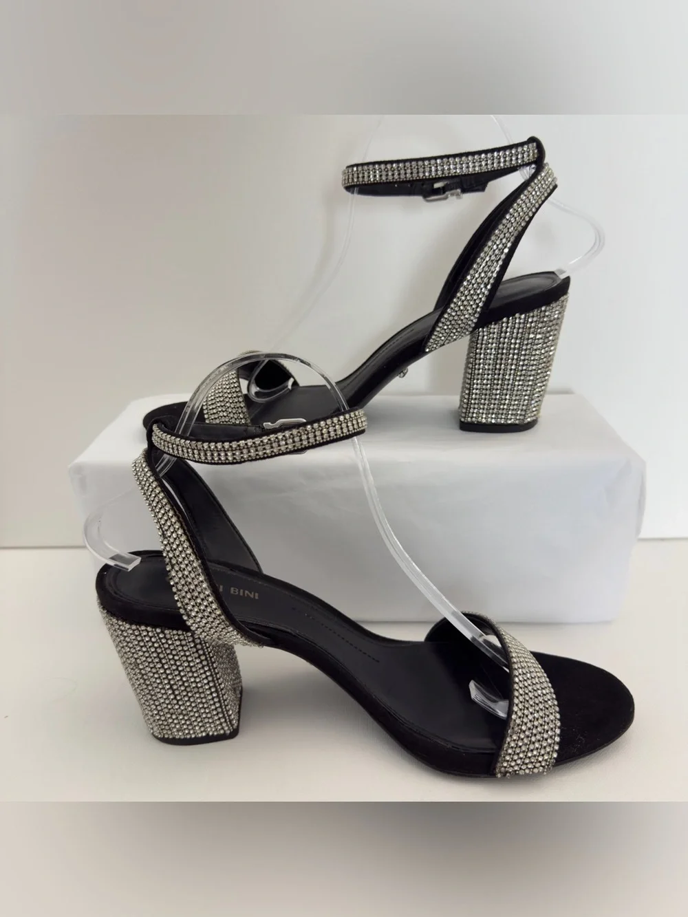 Gianni Bini “Dericka” Rhinestone Ankle Strap Block Heel Sandals Black Size 10M